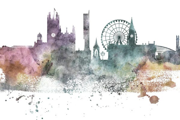 Manchester: Manchester Pastel Skyline by WallDecorAddict