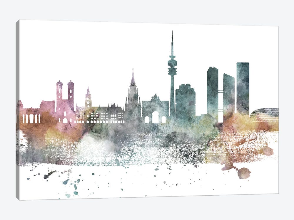 Munich Pastel Skyline by WallDecorAddict 1-piece Art Print