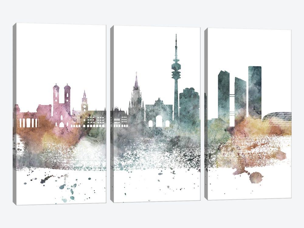 Munich Pastel Skyline by WallDecorAddict 3-piece Art Print
