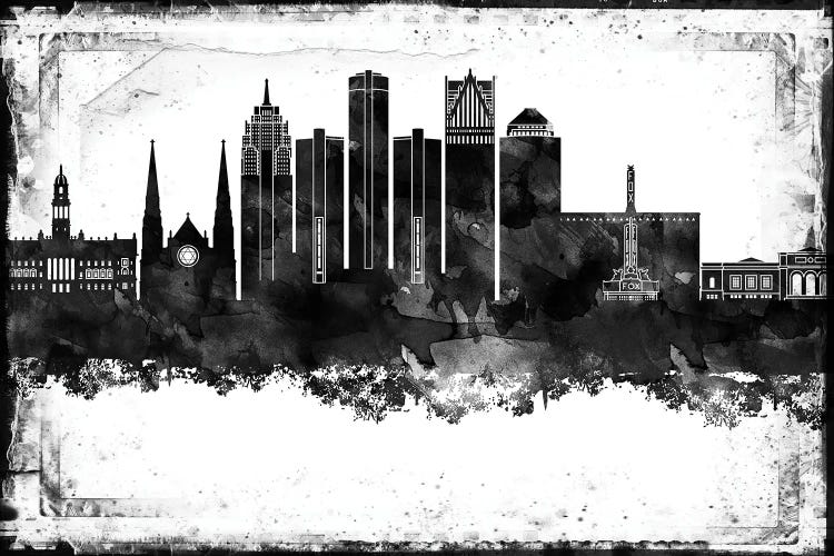 Detroit Black And White Framed Skylines