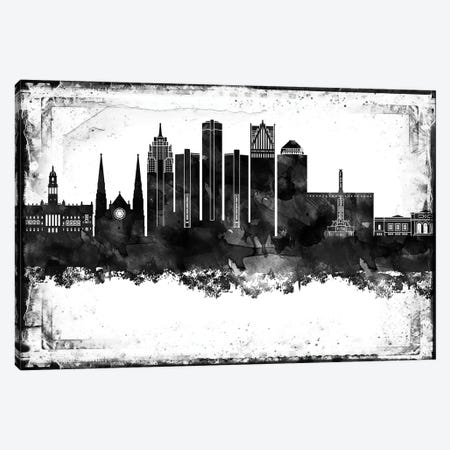 Detroit Black And White Framed Skylines Canvas Print #WDA108} by WallDecorAddict Canvas Artwork