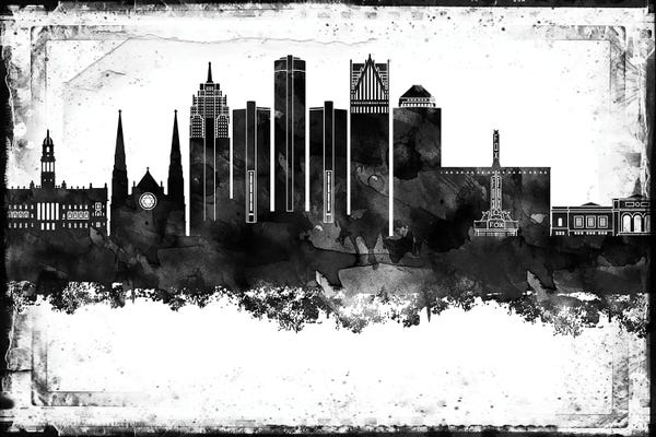 Michigan: Detroit Black And White Framed Skylines by WallDecorAddict