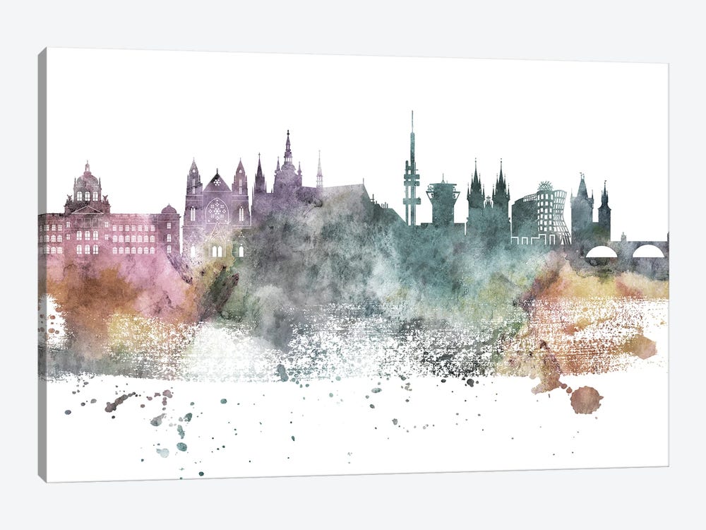 Prague Pastel Skyline by WallDecorAddict 1-piece Canvas Art Print