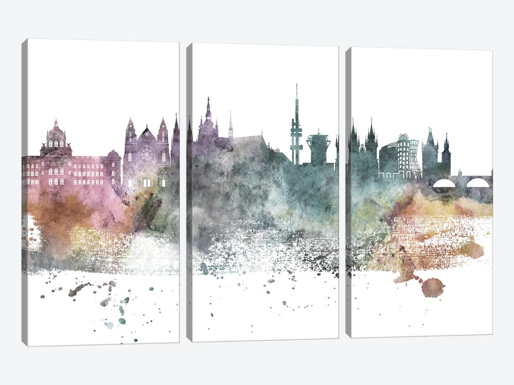 Prague Pastel Skyline by WallDecorAddict 3-piece Canvas Print