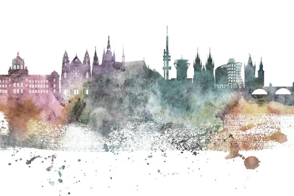 Czech Republic: Prague Pastel Skyline by WallDecorAddict