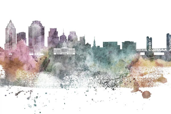 Sacramento: Sacramento Pastel Skyline by WallDecorAddict