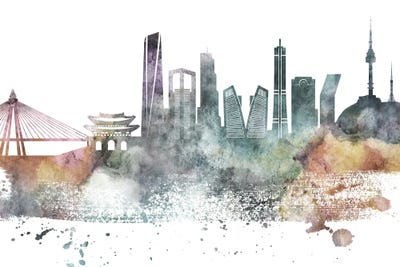 Seoul Pastel Skyline by WallDecorAddict canvas print