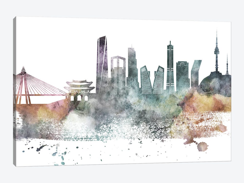 Seoul Pastel Skyline by WallDecorAddict 1-piece Canvas Art Print
