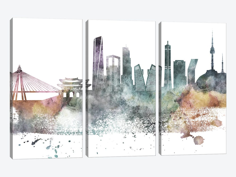 Seoul Pastel Skyline by WallDecorAddict 3-piece Art Print