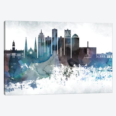 Detroit Bluish Skylines Canvas Print #WDA109} by WallDecorAddict Canvas Art