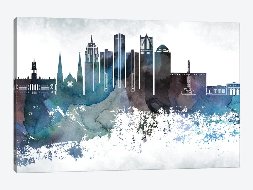 Detroit Bluish Skylines by WallDecorAddict 1-piece Art Print