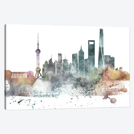 Shanghai Pastel Skyline Canvas Print #WDA1100} by WallDecorAddict Canvas Print