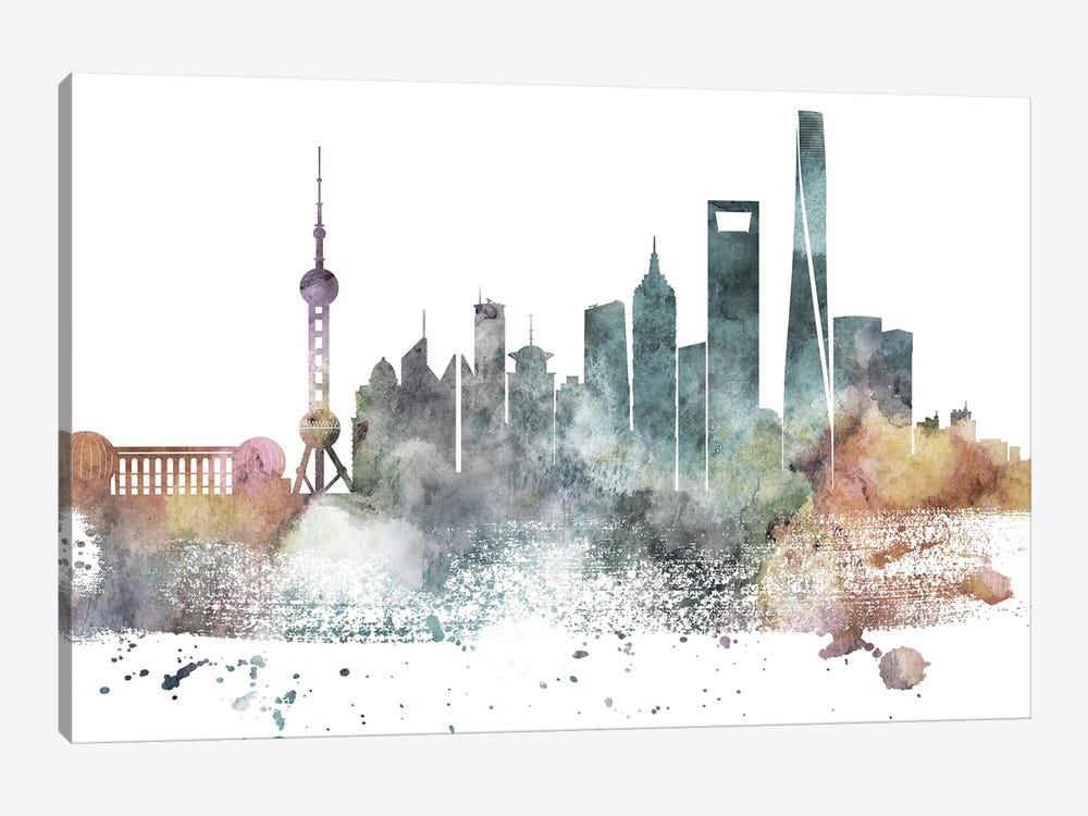 Shanghai Pastel Skyline by WallDecorAddict 1-piece Art Print