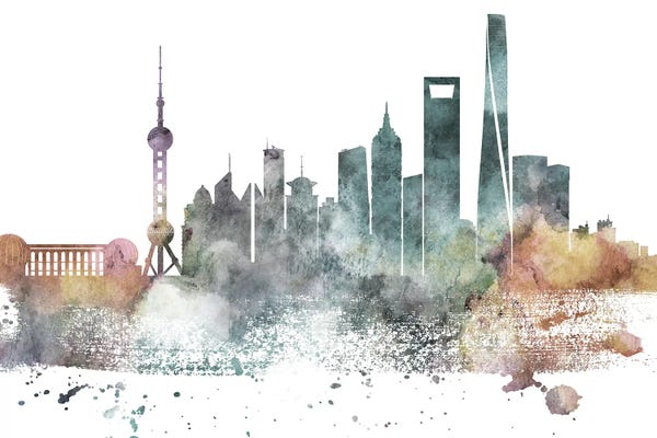 Shanghai: Shanghai Pastel Skyline by WallDecorAddict