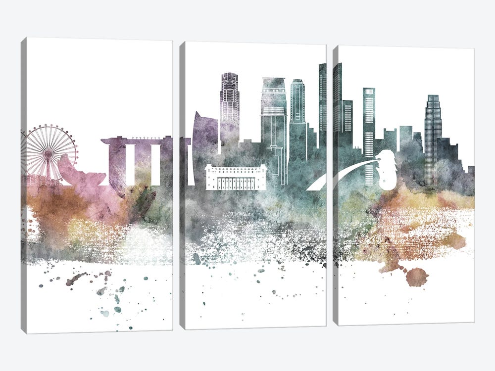 Singapore Pastel Skyline by WallDecorAddict 3-piece Canvas Artwork