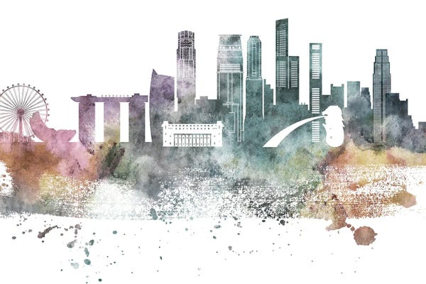 Singapore: Singapore Pastel Skyline by WallDecorAddict