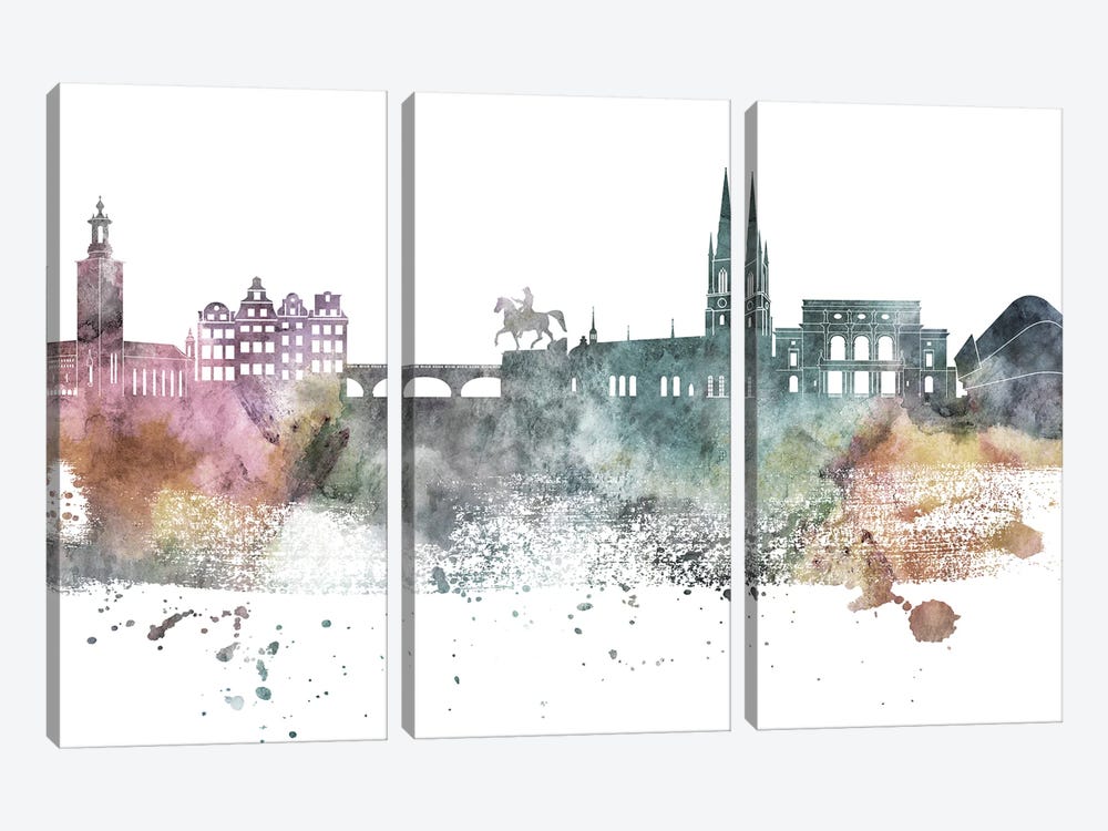 Stockholm Pastel Skyline by WallDecorAddict 3-piece Art Print