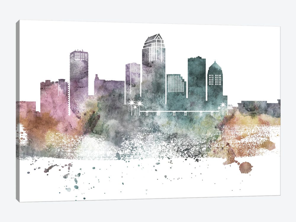 Tampa Pastel Skyline by WallDecorAddict 1-piece Canvas Print