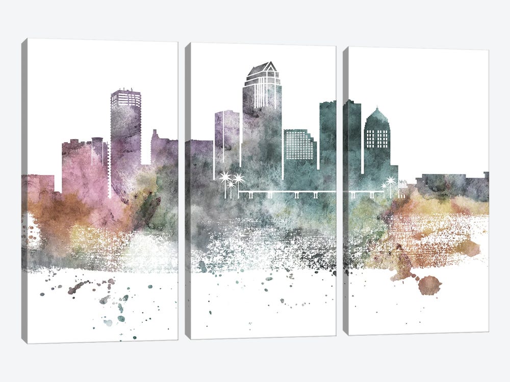 Tampa Pastel Skyline by WallDecorAddict 3-piece Canvas Art Print