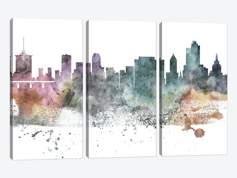 Tulsa Pastel Skyline by WallDecorAddict 3-piece Canvas Art Print