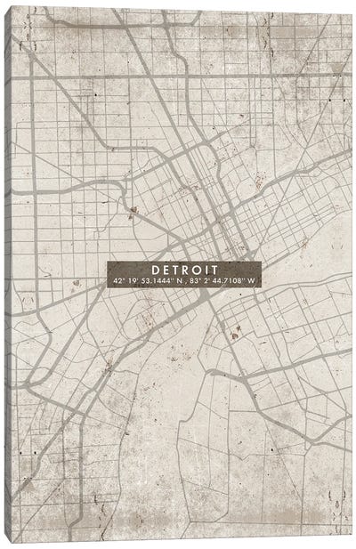 Detroit City Map Abstract Canvas Art Print - Detroit Art