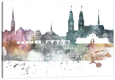 Zurich Pastel Skyline Canvas Art Print - Switzerland Art