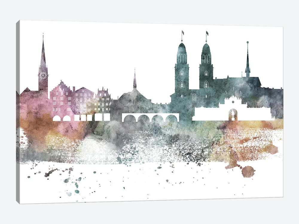 Zurich Pastel Skyline by WallDecorAddict 1-piece Canvas Wall Art