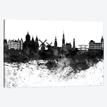 Amsterdam Black & White Drops Skyline Canvas Print #WDA1116} by WallDecorAddict Canvas Print