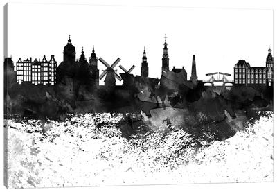 Amsterdam Black & White Drops Skyline Canvas Art Print - Amsterdam Art