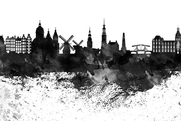 Amsterdam: Amsterdam Black & White Drops Skyline by WallDecorAddict