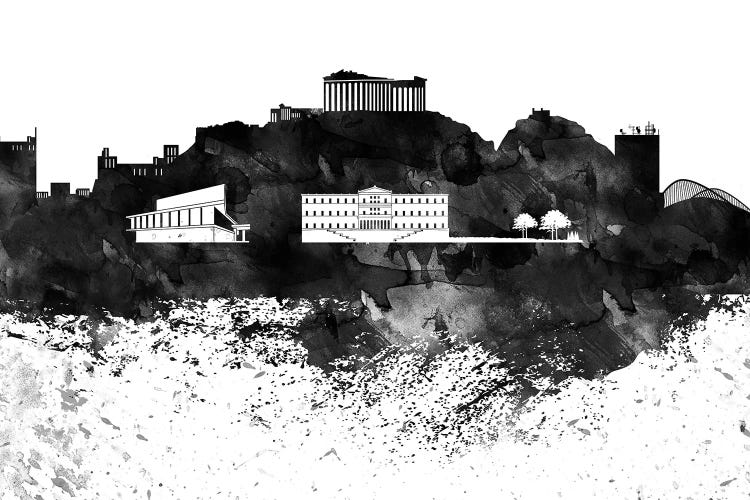 Athens Black & White Drops Skyline by WallDecorAddict wall art