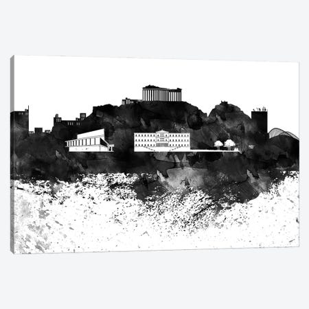Athens Black & White Drops Skyline Canvas Print #WDA1118} by WallDecorAddict Canvas Artwork