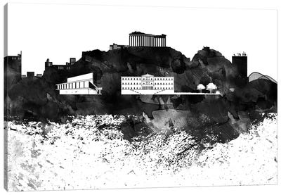 Athens Black & White Drops Skyline Canvas Art Print - Athens Art