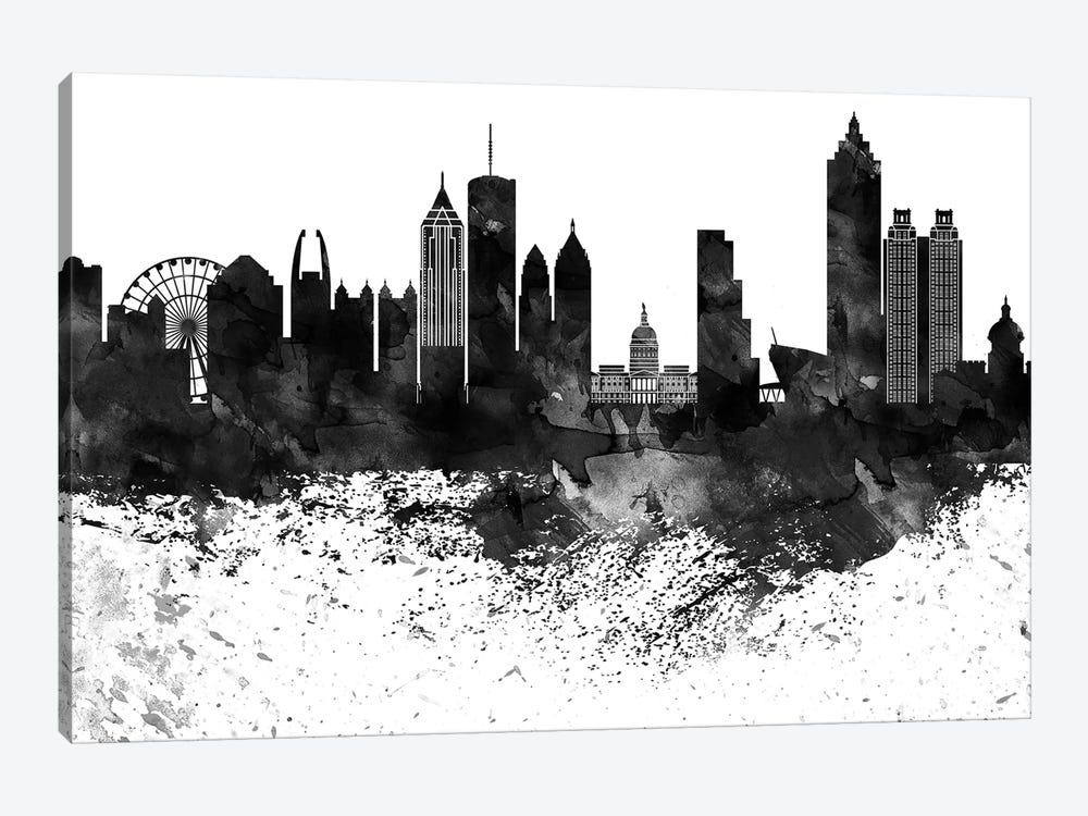 Atlanta Black & White Drops Skyline by WallDecorAddict 1-piece Canvas Print
