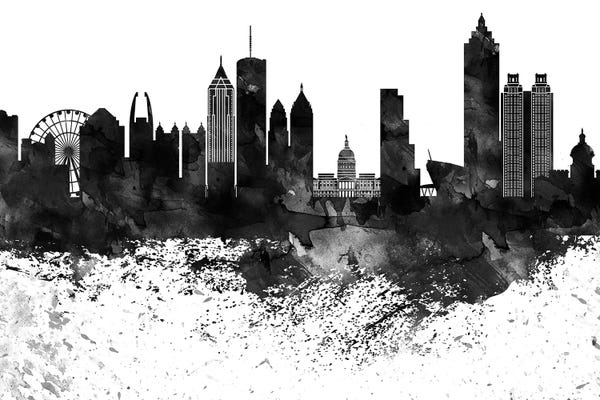 WallDecorAddict: Atlanta Black & White Drops Skyline by WallDecorAddict