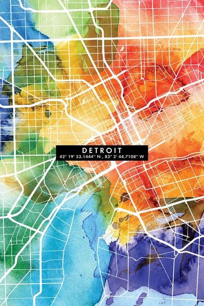 Michigan: Detroit City Map Colorful by WallDecorAddict