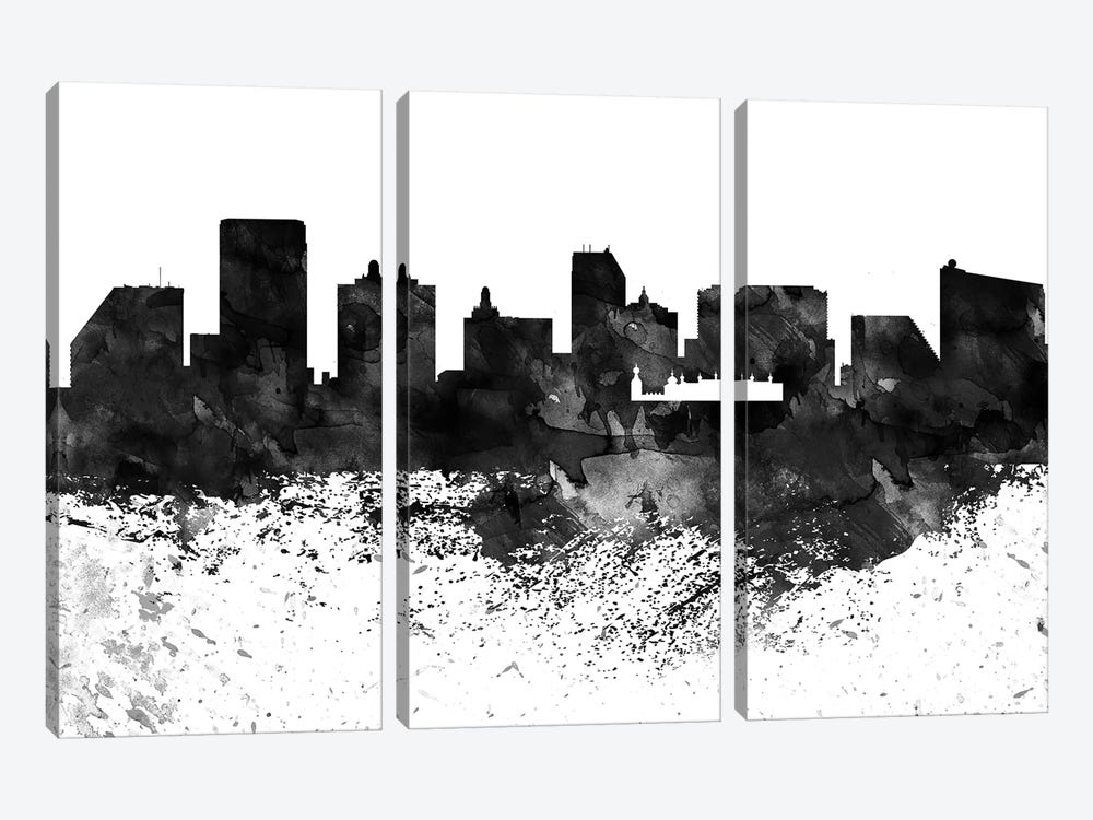 Atlantic City Black & White Drops Skyline by WallDecorAddict 3-piece Canvas Art Print