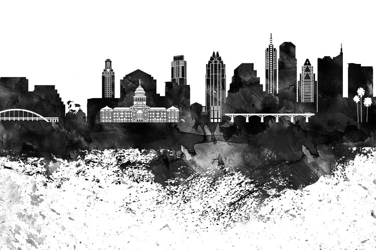 Austin Black & White Drops Skyline by WallDecorAddict wall art