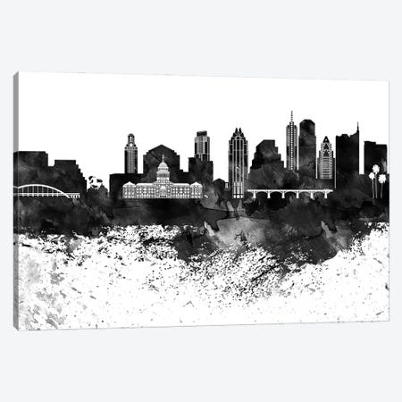 Austin Black & White Drops Skyline Canvas Print #WDA1122} by WallDecorAddict Canvas Print