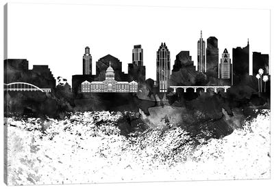 Austin Black & White Drops Skyline Canvas Art Print - Austin Art