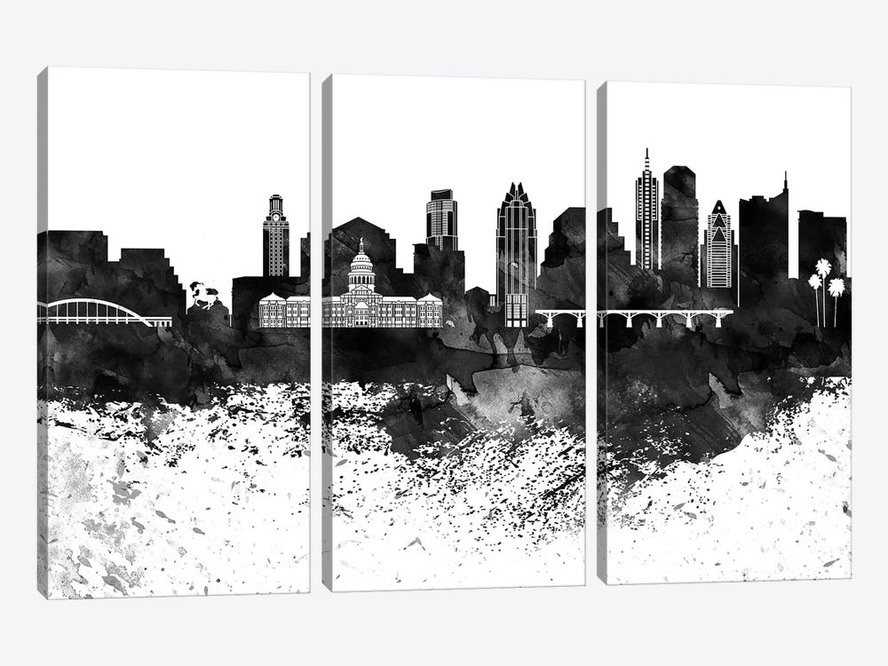 Austin Black & White Drops Skyline 3-piece Art Print