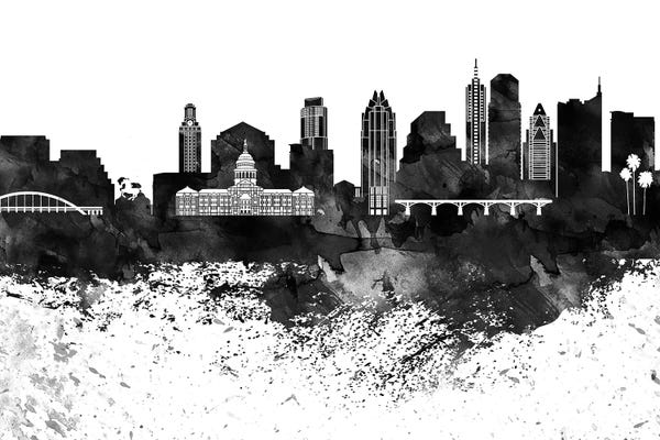 Austin: Austin Black & White Drops Skyline by WallDecorAddict