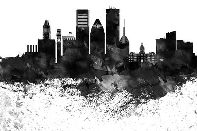 Baltimore Black & White Drops Skyline by WallDecorAddict framed wall art