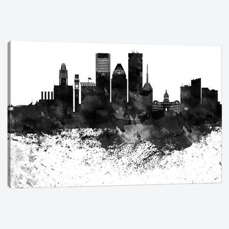Baltimore Black & White Drops Skyline Canvas Print #WDA1123} by WallDecorAddict Canvas Art Print