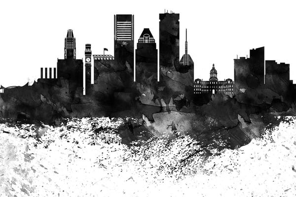 Maryland: Baltimore Black & White Drops Skyline by WallDecorAddict