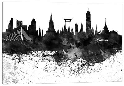 Bangkok Black & White Drops Skyline Canvas Art Print - Bangkok Art