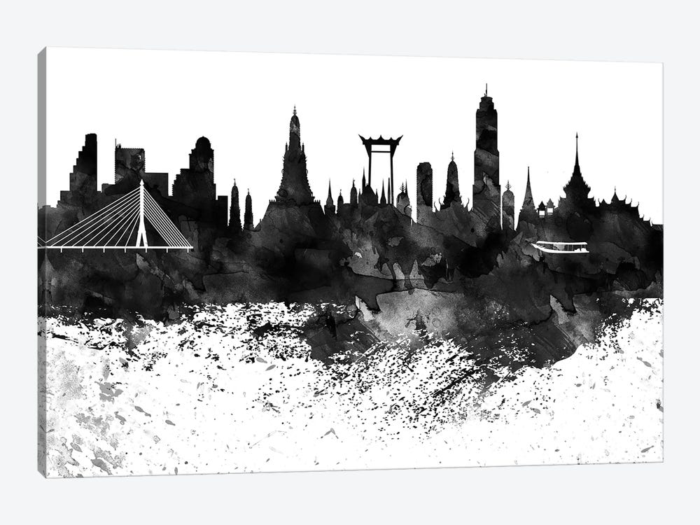 Bangkok Black & White Drops Skyline by WallDecorAddict 1-piece Art Print