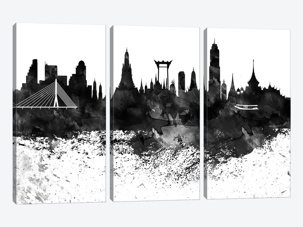 Bangkok Black & White Drops Skyline by WallDecorAddict 3-piece Art Print