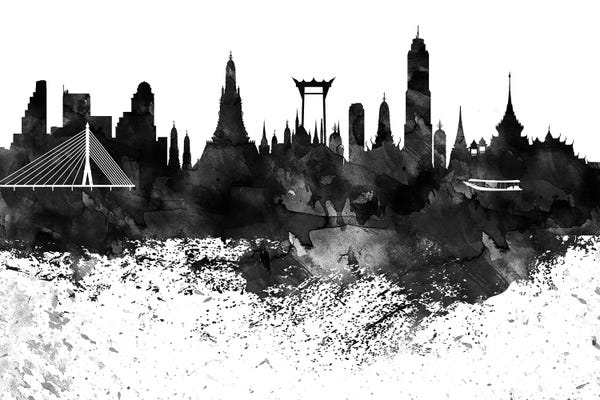 Thailand: Bangkok Black & White Drops Skyline by WallDecorAddict