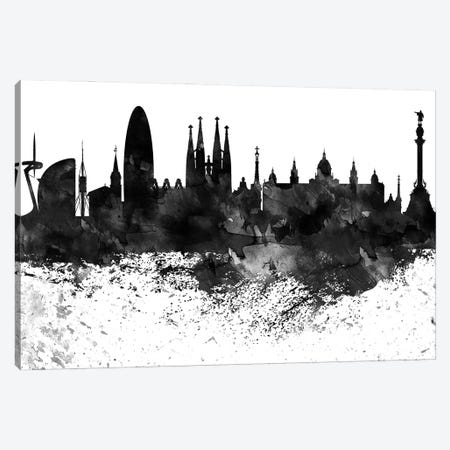 Barcelona Black & White Drops Skyline Canvas Print #WDA1125} by WallDecorAddict Canvas Wall Art